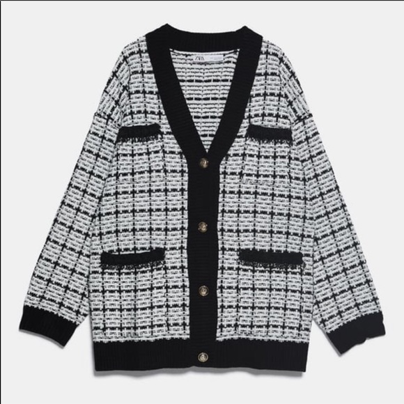 zara black and white cardigan